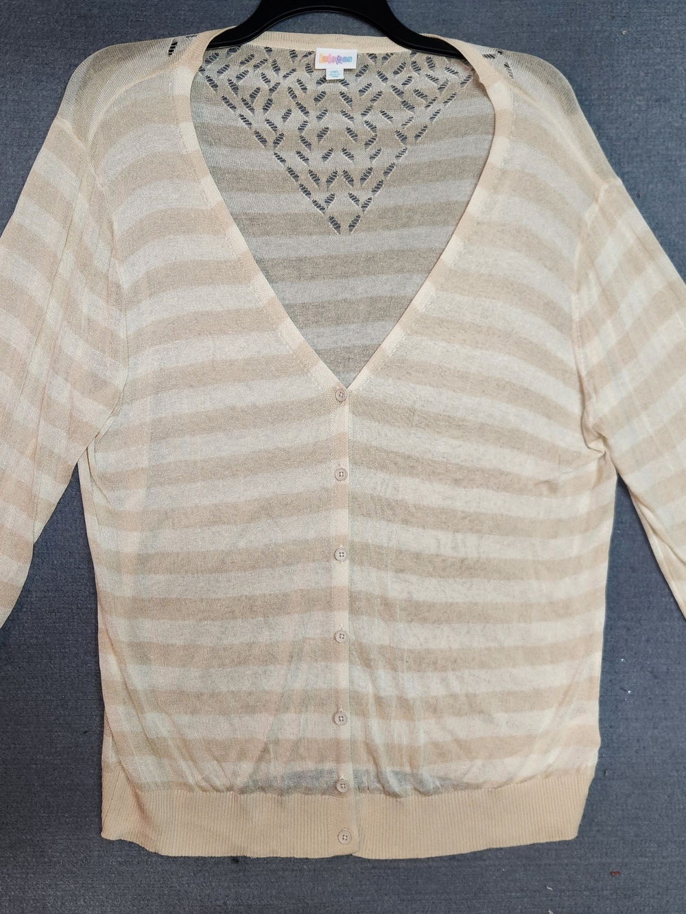 LuLaRoe Beige and Light Beige Striped V-Neck Cardigan #389